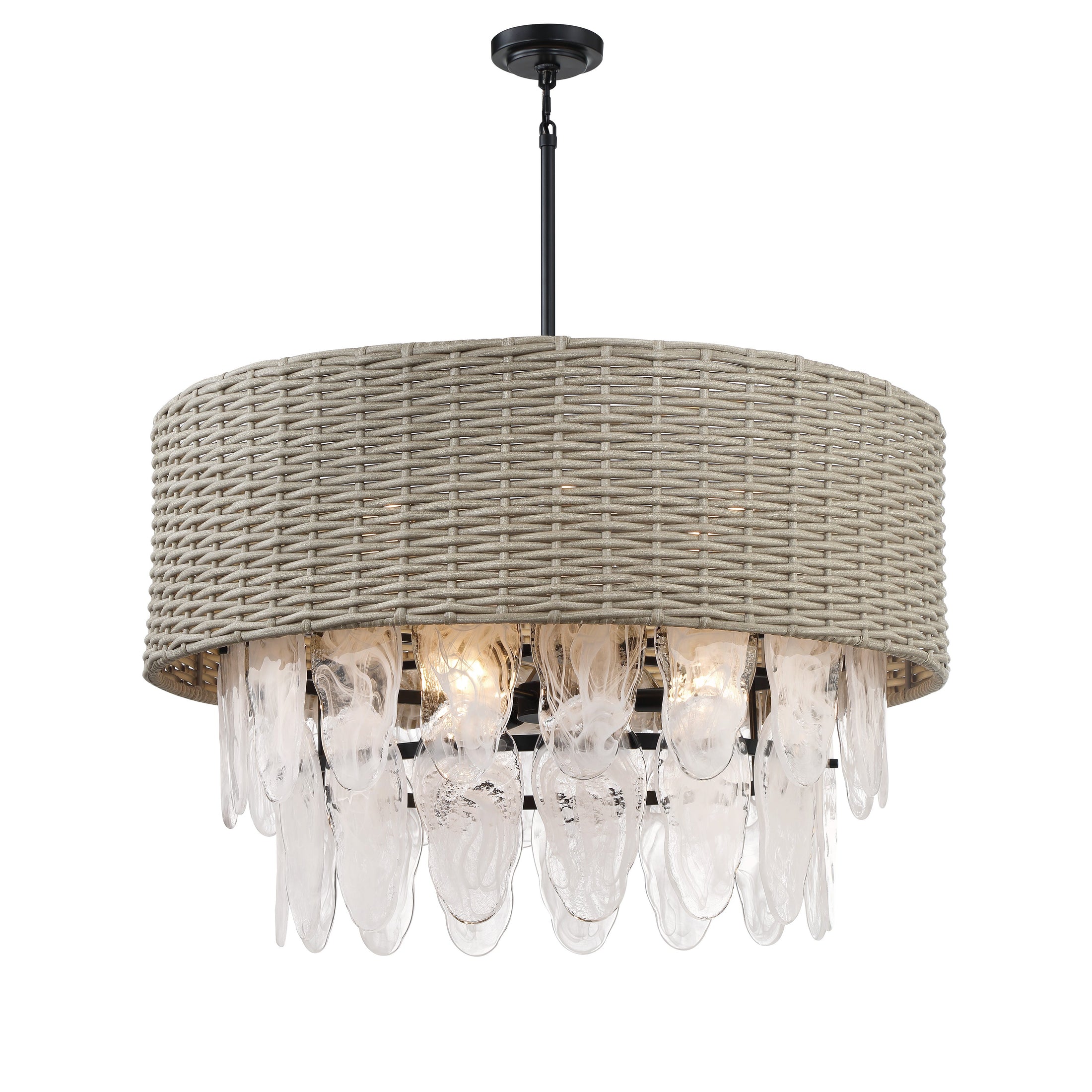 Breakers Isle 9 Light Pendant in Coal Finish with Rattan Shade and White Swirl Glass - Minka-Lavery