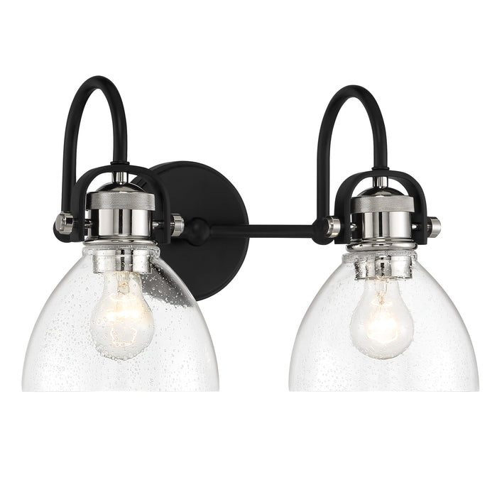 Monico 2 Light Bath in Coal and Polished Nickel Finish with Clear Seedy Glass - Minka-Lavery