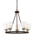 Load image into Gallery viewer, Studio 5 5 Light Chandelier in Painted Bronze with Natural Brushed Brass Clear Glass with Removable Interior Etched White Glass - Minka-Lavery
