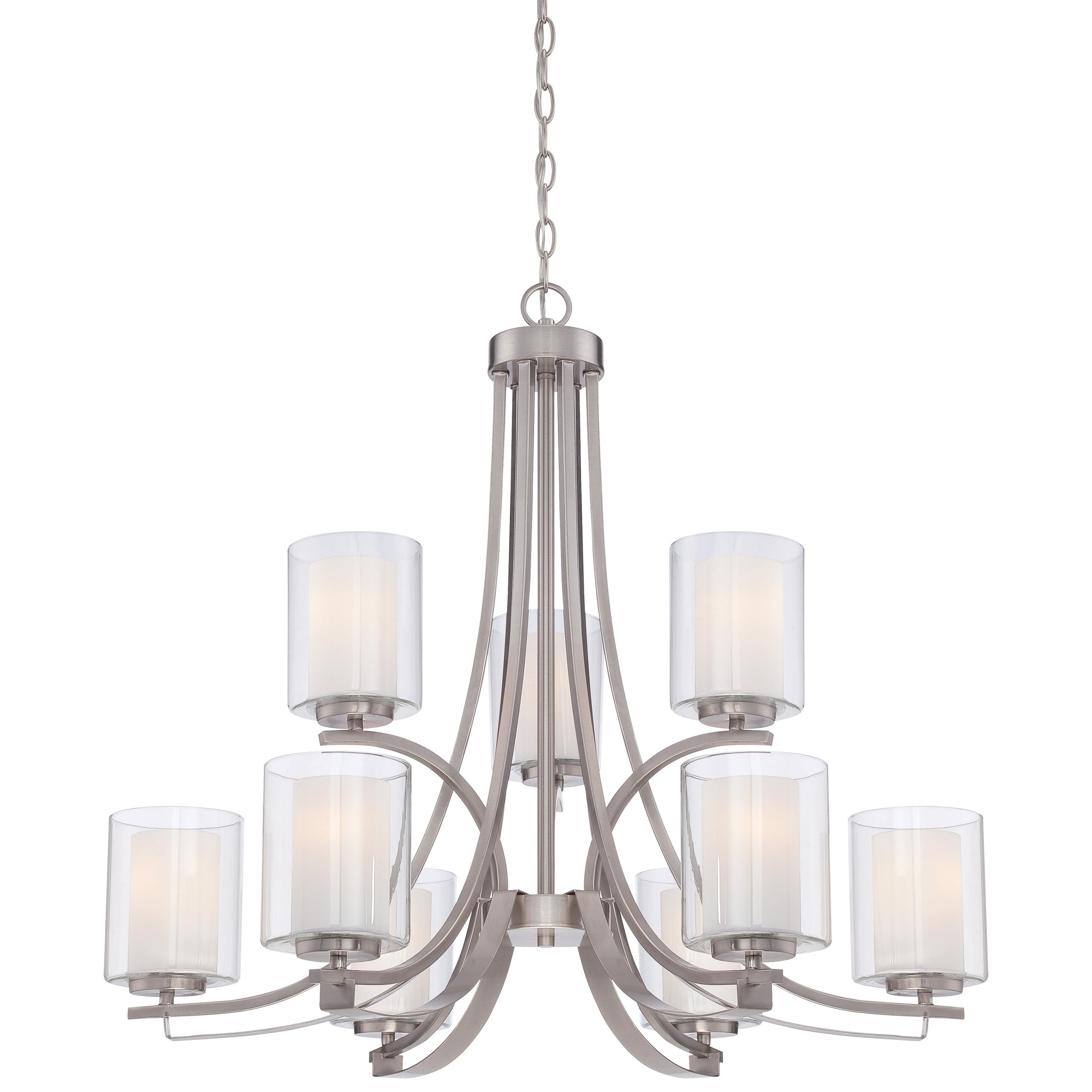 Parsons Studio 9 Light Chandelier in Brushed Nickel Finish with Clear and Etched White Glass - Minka-Lavery