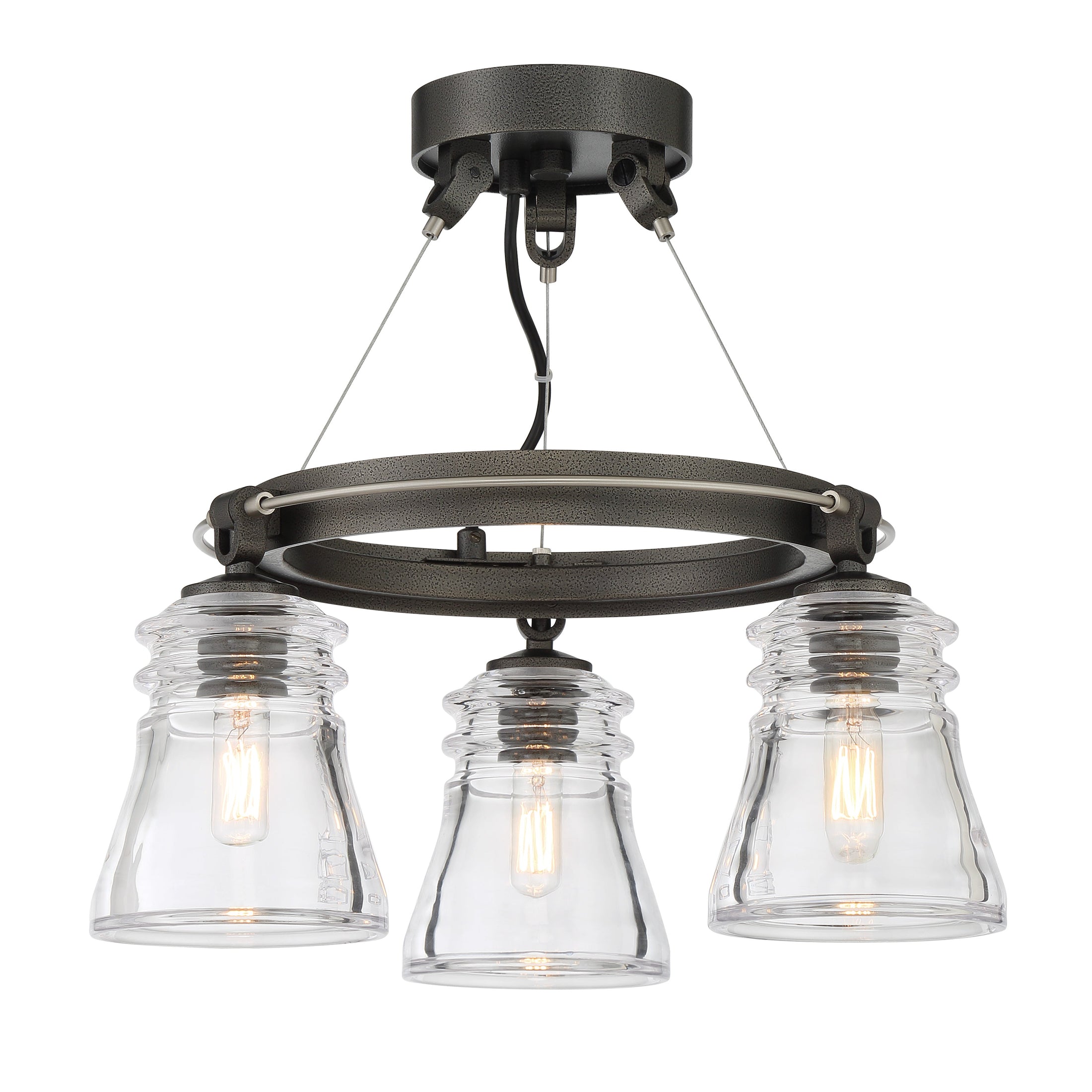 Graham Avenue 3 Light Semi Flush in Smoked Iron and Brushed Nickel Finish with Clear Glass - Minka-Lavery