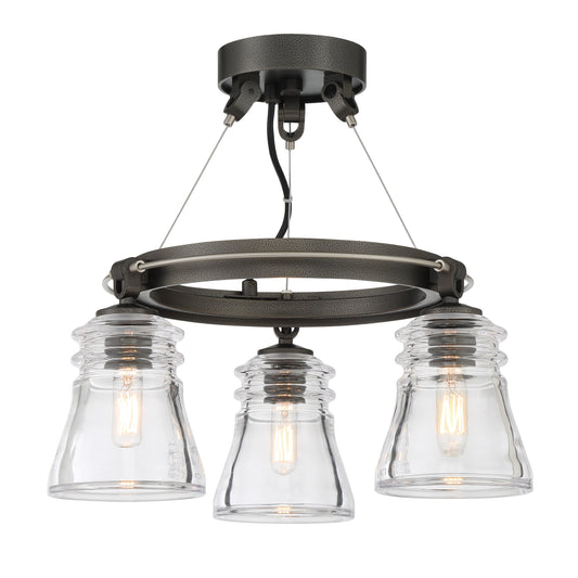 Graham Avenue 3 Light Semi Flush in Smoked Iron and Brushed Nickel Finish with Clear Glass - Minka-Lavery