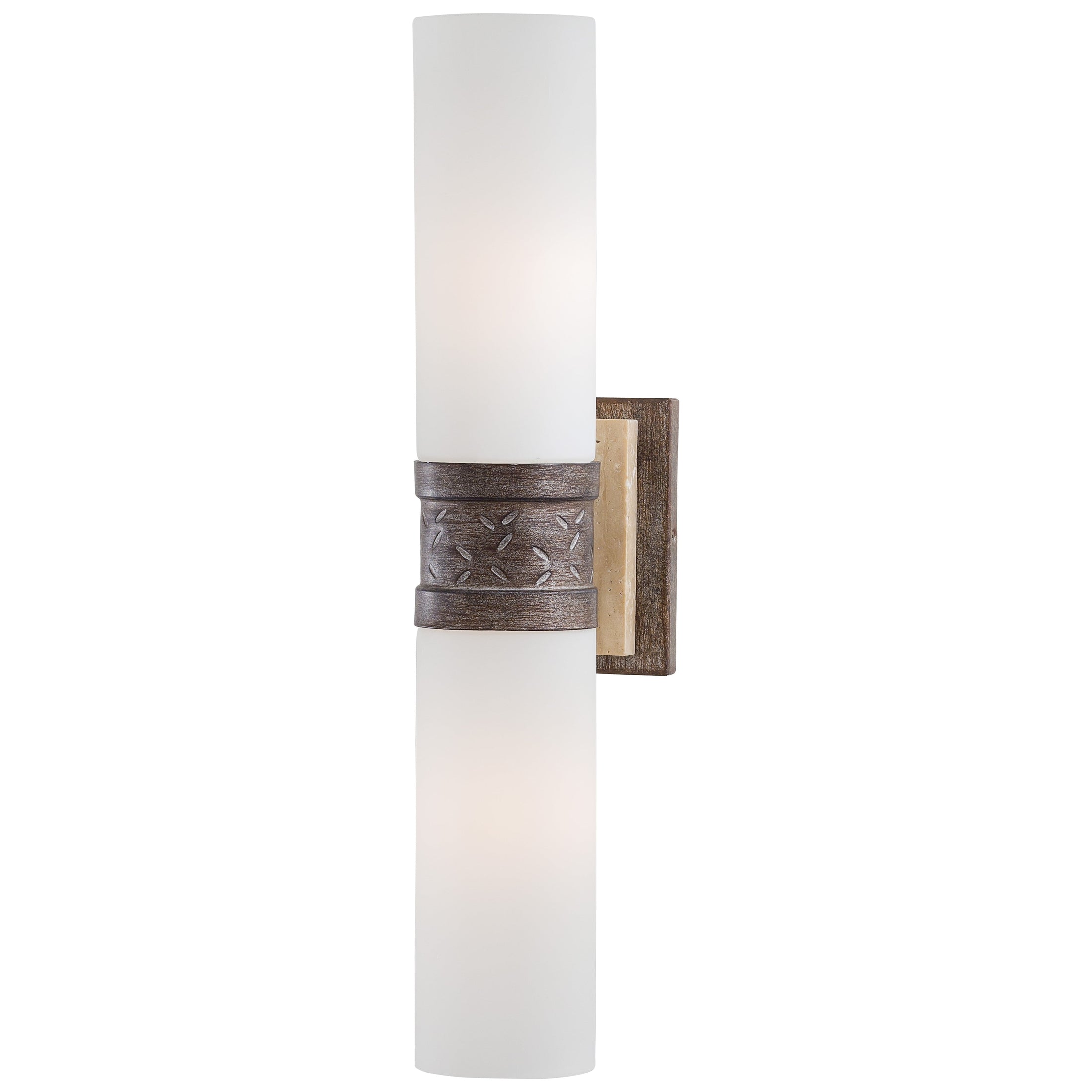 Compositions 2 Light Sconce in Aged Patina Iron with Travertine Stone with Etched Opal Glass - Minka-Lavery