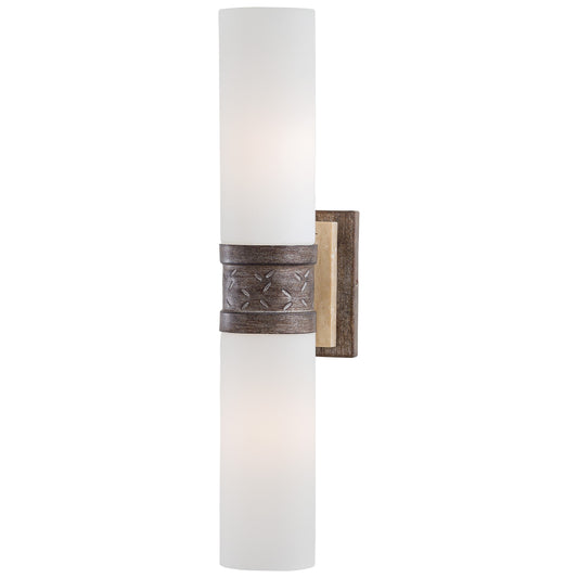 Compositions 2 Light Sconce in Aged Patina Iron with Travertine Stone with Etched Opal Glass - Minka-Lavery