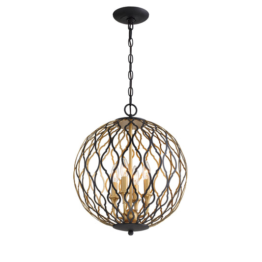 Gilded Glam 4 Light Pendant in Sand Coal with Painted and Plated Honey Gold - Minka-Lavery