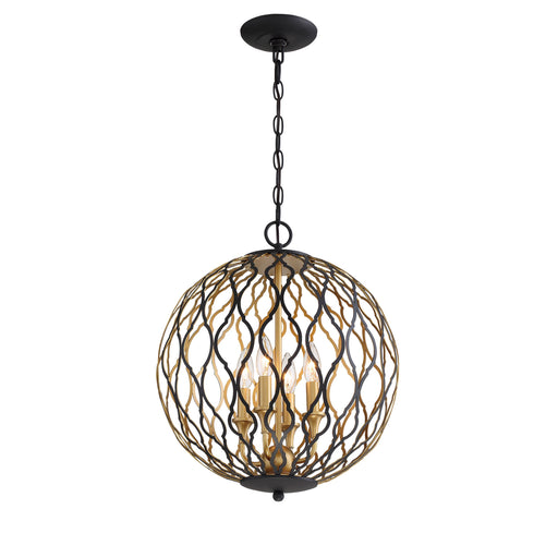 Gilded Glam 4 Light Pendant in Sand Coal with Painted and Plated Honey Gold - Minka-Lavery