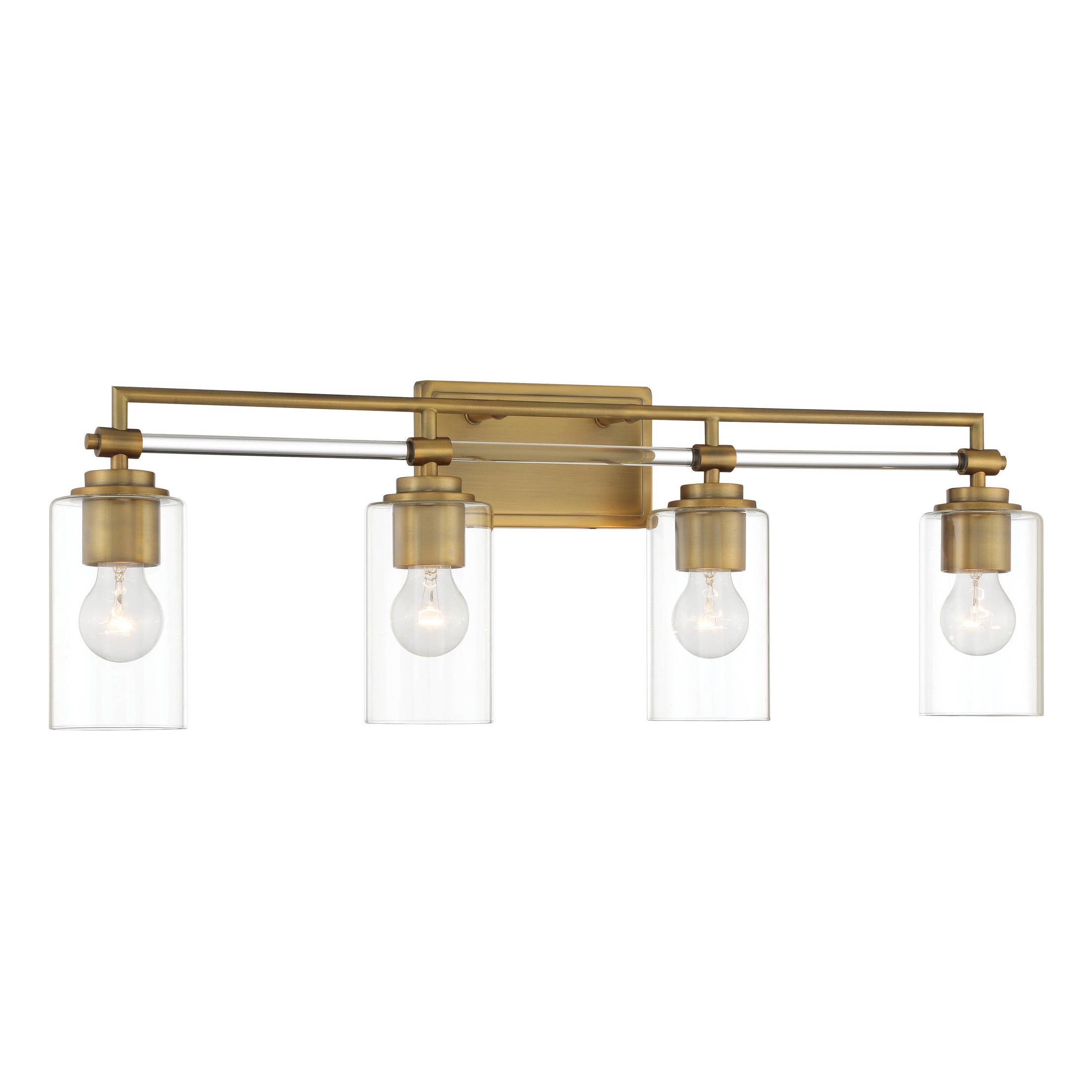 Binsly 4 Light Bath Vanity in Aged Brass, Reversible, with Clear Glass - Minka-Lavery