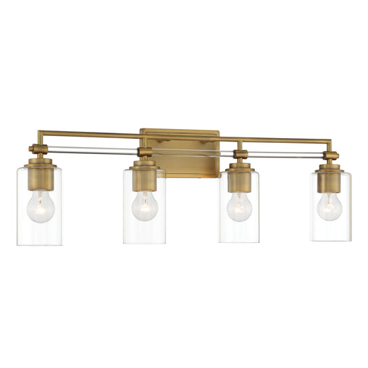 Binsly 4 Light Bath Vanity in Aged Brass, Reversible, with Clear Glass - Minka-Lavery
