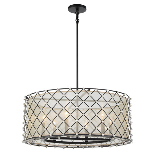 Sheer Elegance 6 Light Pendant in Coal Finish with a Gold Organza Fabric Shade - Minka-Lavery