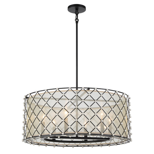 Sheer Elegance 6 Light Pendant in Coal Finish with a Gold Organza Fabric Shade - Minka-Lavery