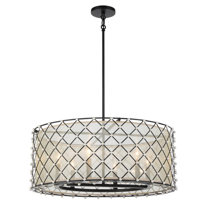 Sheer Elegance 6 Light Pendant in Coal Finish with a Gold Organza Fabric Shade - Minka-Lavery
