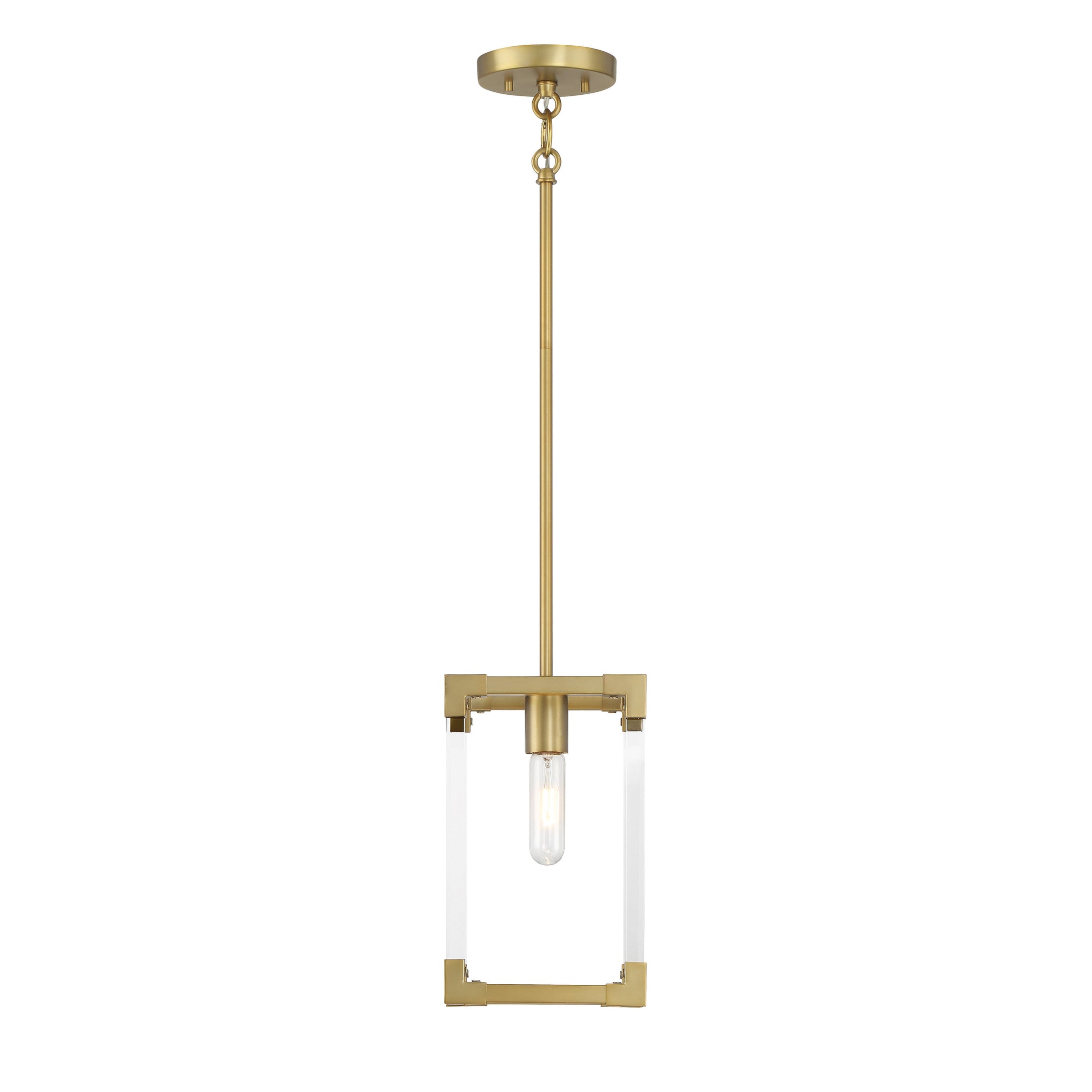 Oro District 1 Light Mini Pendant in Soft Brass Finish with Clear Acrylic Accents - Minka-Lavery