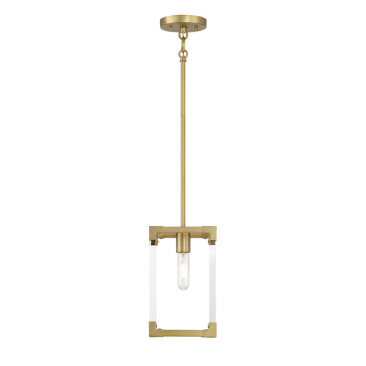 Oro District 1 Light Mini Pendant in Soft Brass Finish with Clear Acrylic Accents - Minka-Lavery