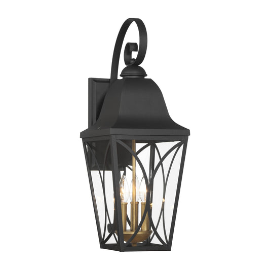 Cardigan 3 Light Outdoor Wall Mount in Sand Coal Black & Olden Brass Finish with Clear Glass - Minka-Lavery