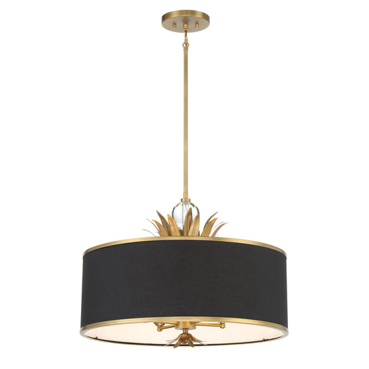 Caprio 4 Light Pendant in Natural Brushed Brass Finish and Fabric Shade - Minka-Lavery
