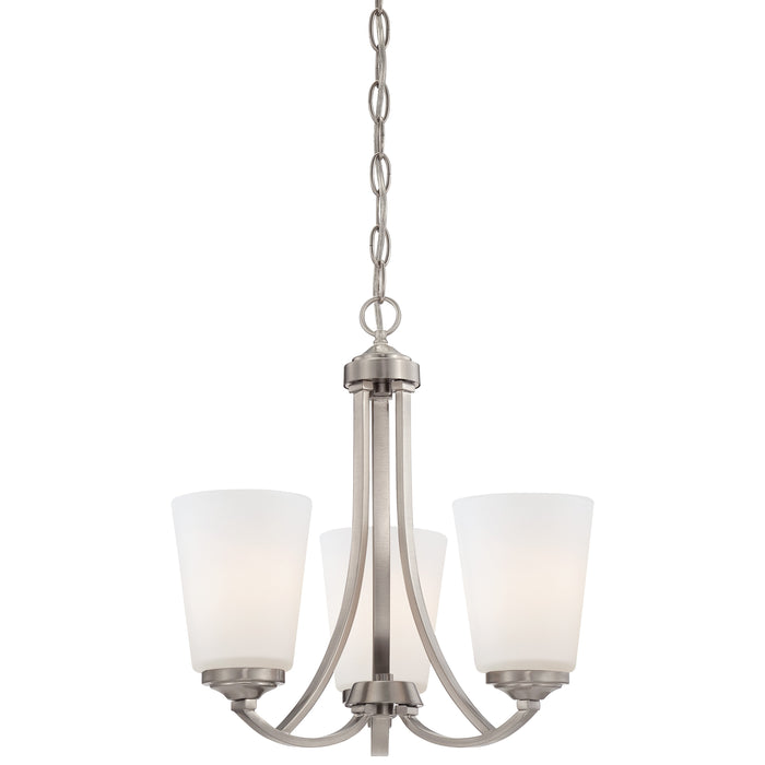 Overland Park 3 Light Mini Chandelier in Brushed Nickel Finish with Etched White Glass - Minka-Lavery