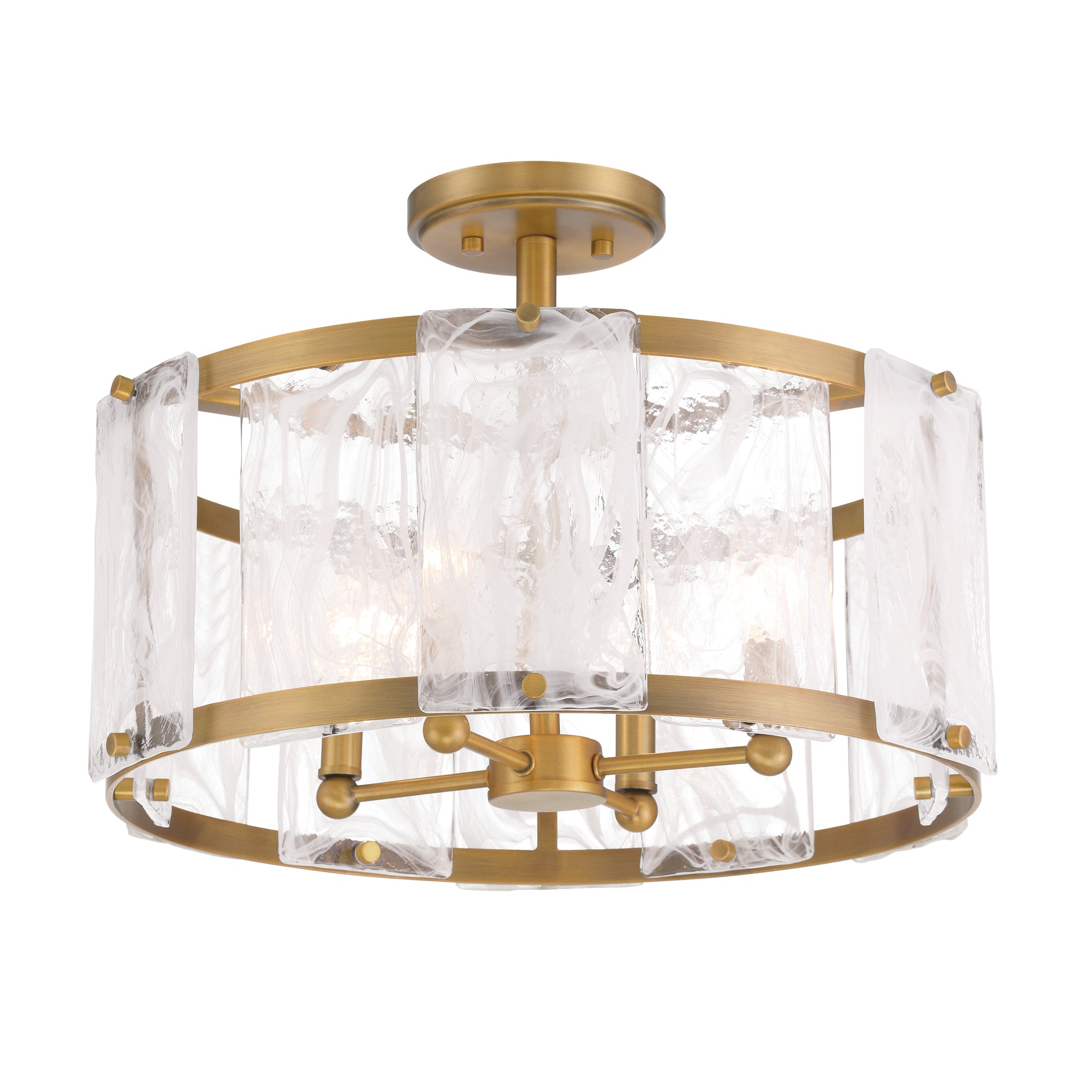 Veil 4-Light Semi Flush - Legacy Brass with White Swirl Glass - Minka-Lavery