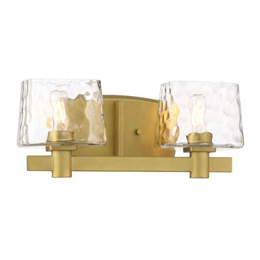 Drysdale 2 Light Bath Vanity in Soft Brass, Reversible, with Clear Hammered Glass - Minka-Lavery