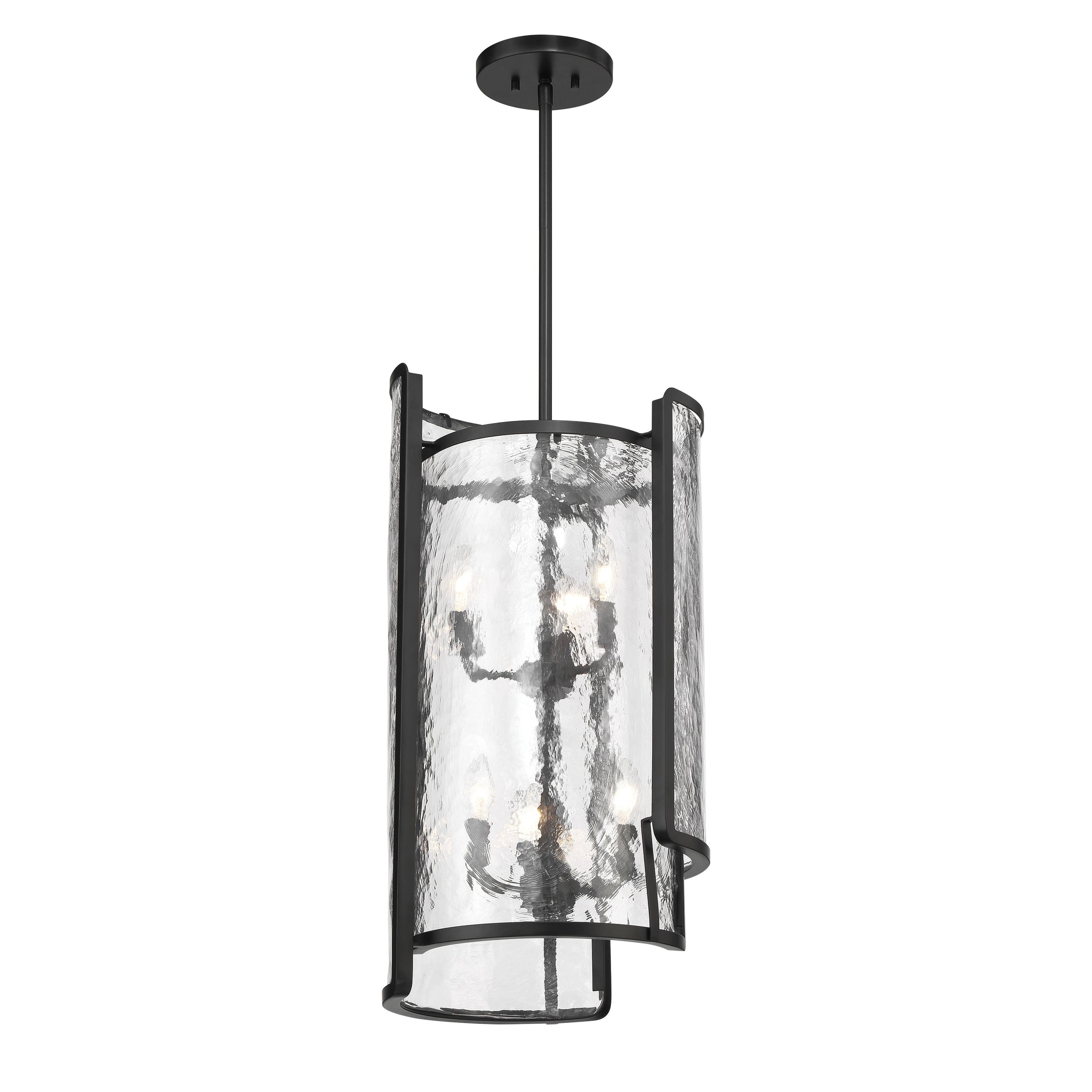 Bella Collina 6 Light Pendant in Coal Black with Clear Rock-Pressed Glass - Minka-Lavery