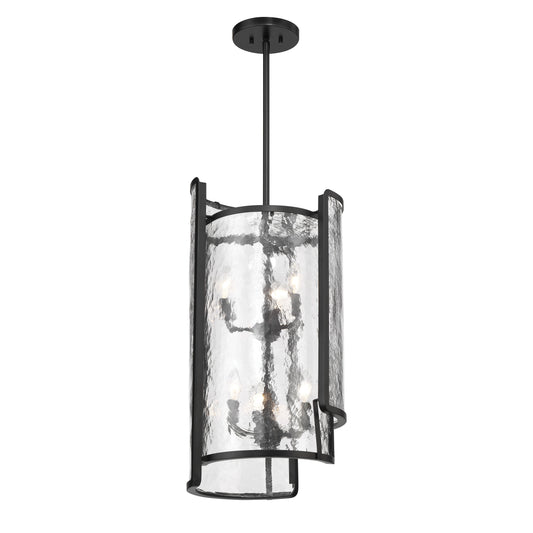 Bella Collina 6 Light Pendant in Coal Black with Clear Rock-Pressed Glass - Minka-Lavery