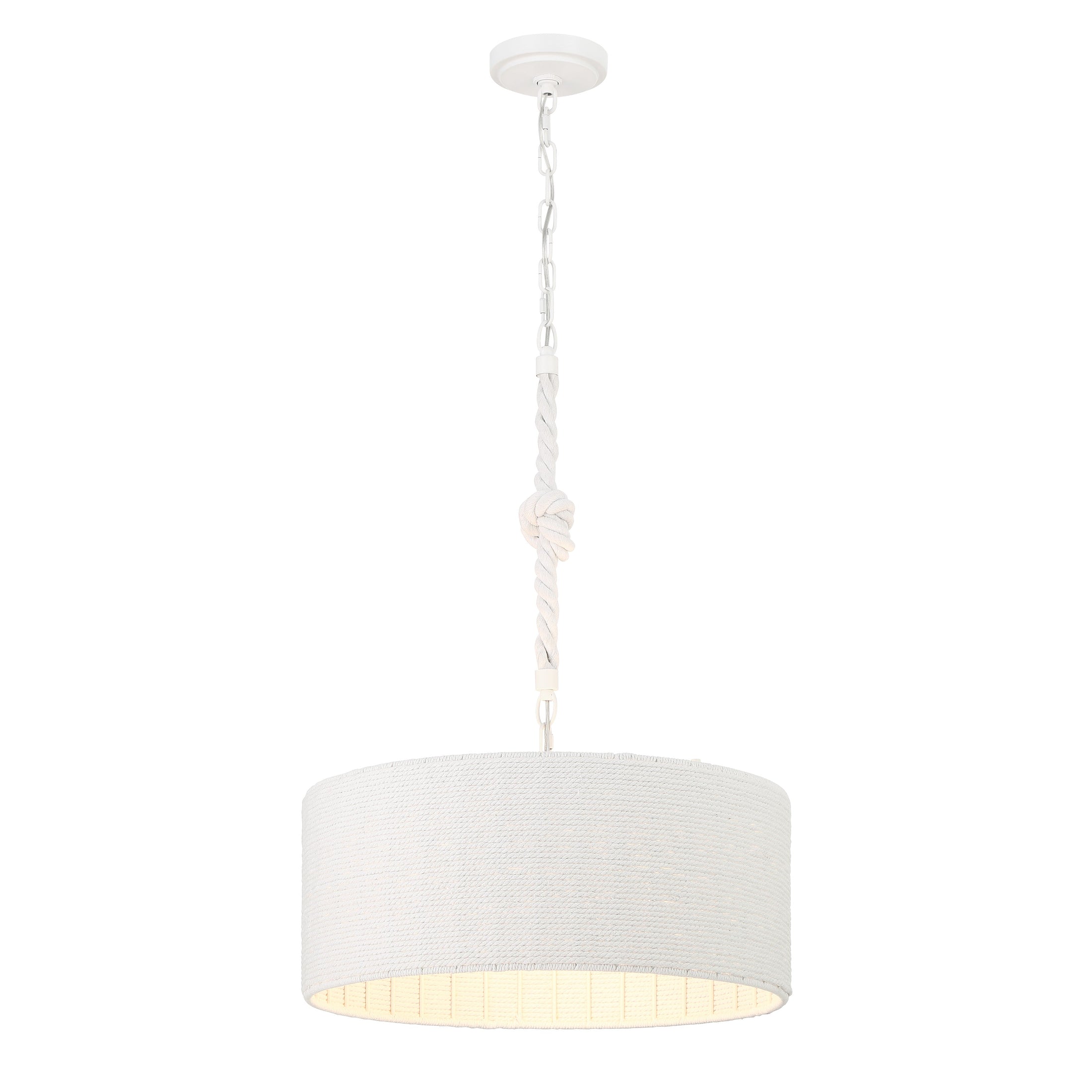 Lodelle 3 Light Pendant in Sand White Finish with White Cotton Rope Shade - Minka-Lavery