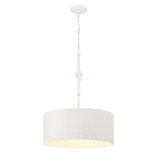 Lodelle 3 Light Pendant in Sand White Finish with White Cotton Rope Shade - Minka-Lavery