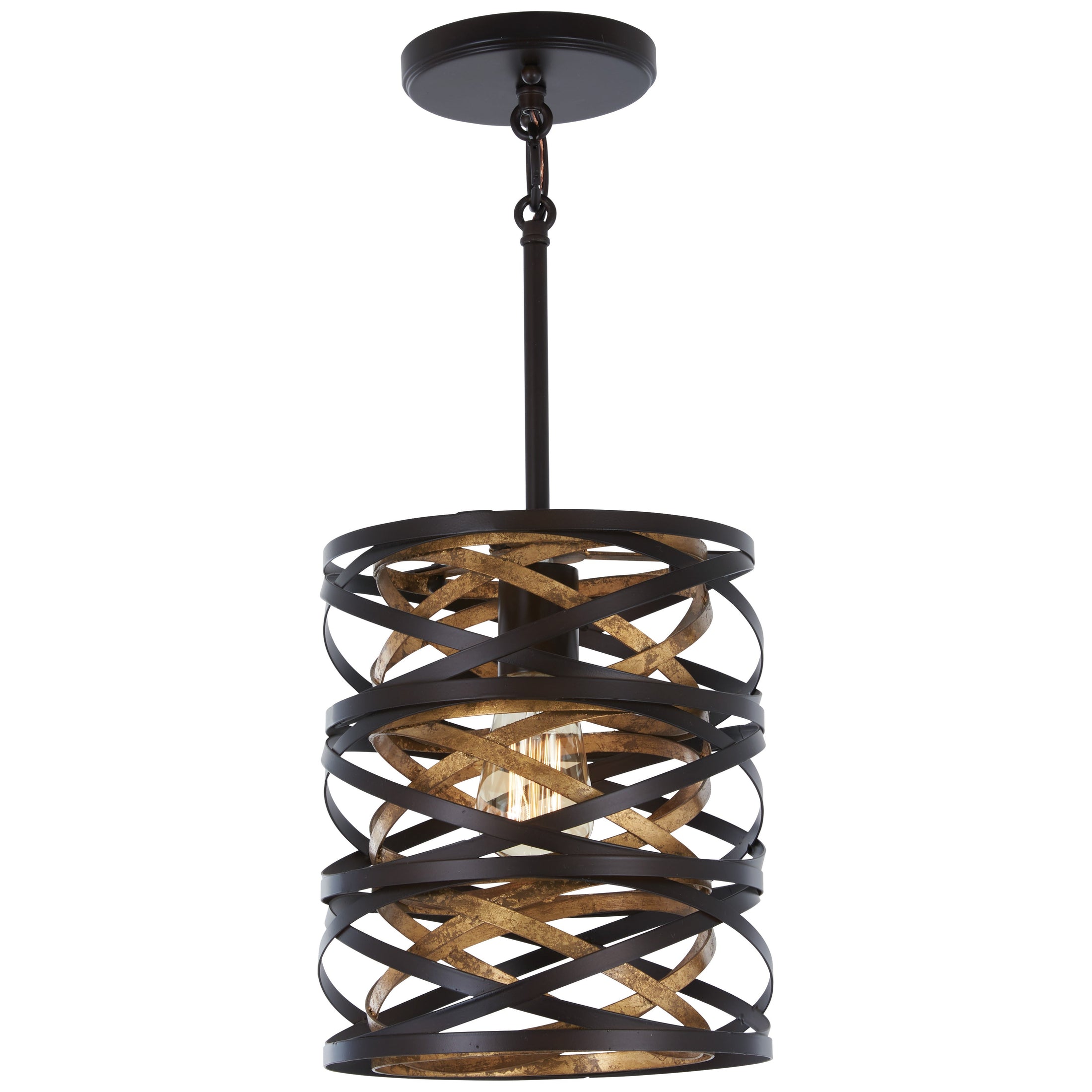 Vortic Flow 1 Light Mini Pendant in Dark Bronze with Mosaic Gold Interior Finish - Minka-Lavery