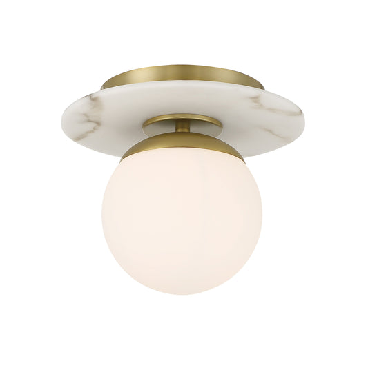 Orban 1 Light Semi Flush in Soft Brass Finish with Etched Opal Glass - Minka-Lavery