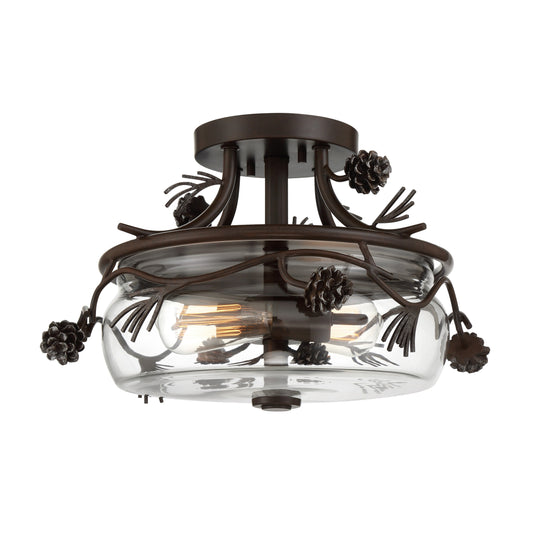 Ponderosa Ridge 2 Light Semi Flush in Weathered Spruce and Silver Highlights with Clear Glass - Minka-Lavery