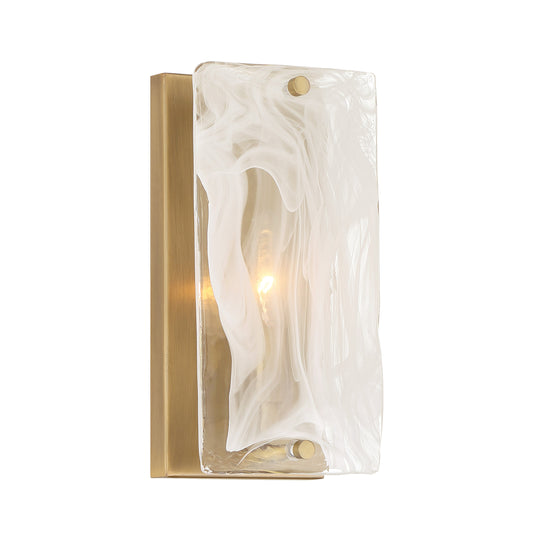 Veil 1-Light Wall Sconce - Legacy Brass with White Swirl Glass - Minka-Lavery