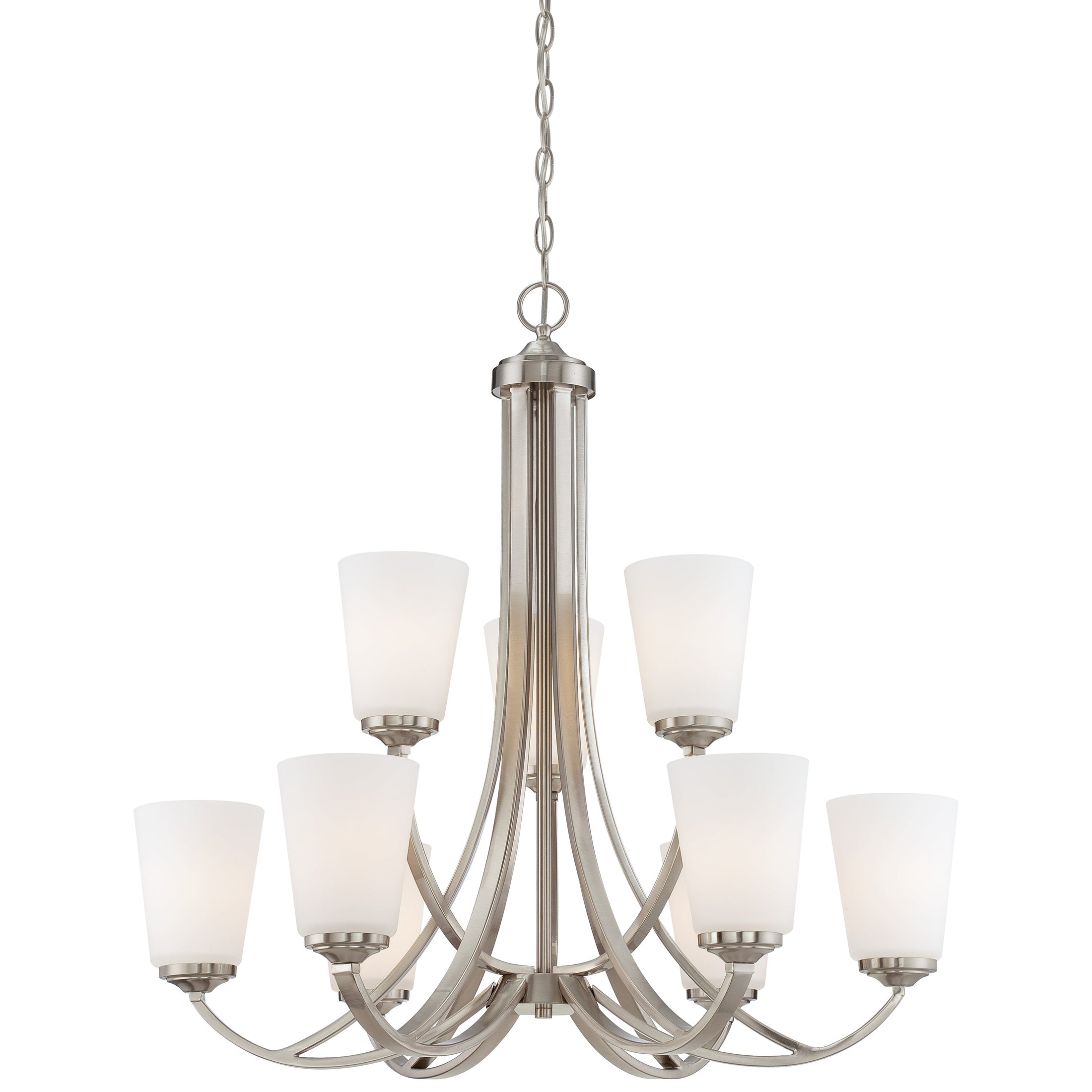 Overland Park 2 Tier 9 Light Chandelier in Brushed Nickel with Etched White Glass - Minka-Lavery