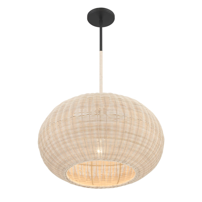 Modjeska 1 Light Pendant in Coal Finish with Natural Rattan Shade - Minka-Lavery
