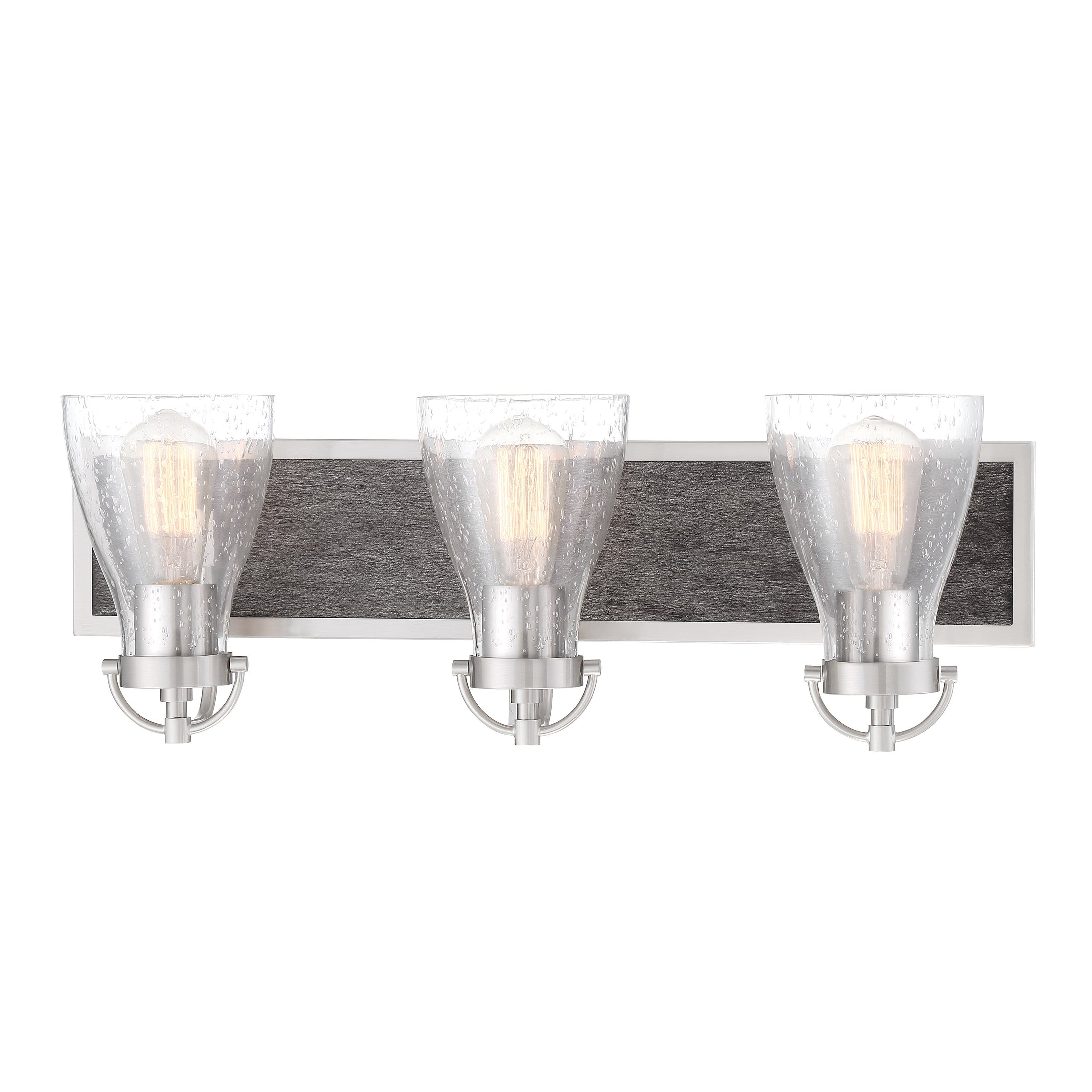 Garrison Garrison - 3 Light Bath - Brush Nickel with Shale Wood - Seeded Glass - Minka-Lavery