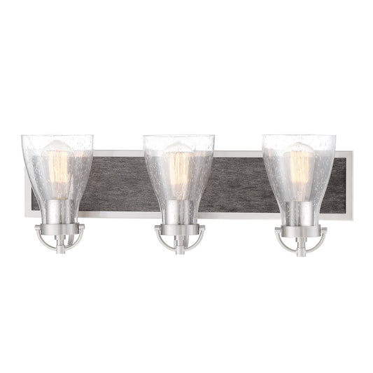 Garrison Garrison - 3 Light Bath - Brush Nickel with Shale Wood - Seeded Glass - Minka-Lavery