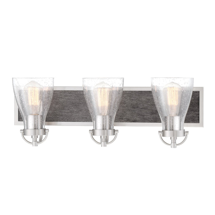 Garrison Garrison - 3 Light Bath - Brush Nickel with Shale Wood - Seeded Glass - Minka-Lavery