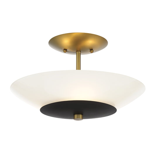 Bax 14" 3 Light Semi Flush in sand coal and soft Brass Finish with Frosted Opal Glass - Minka-Lavery