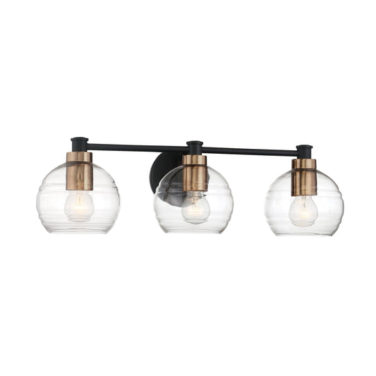 Keyport 3 Light Bath in Sand Coal and Natural Brushed Brass Finish with Clear Banded Glass - Minka-Lavery