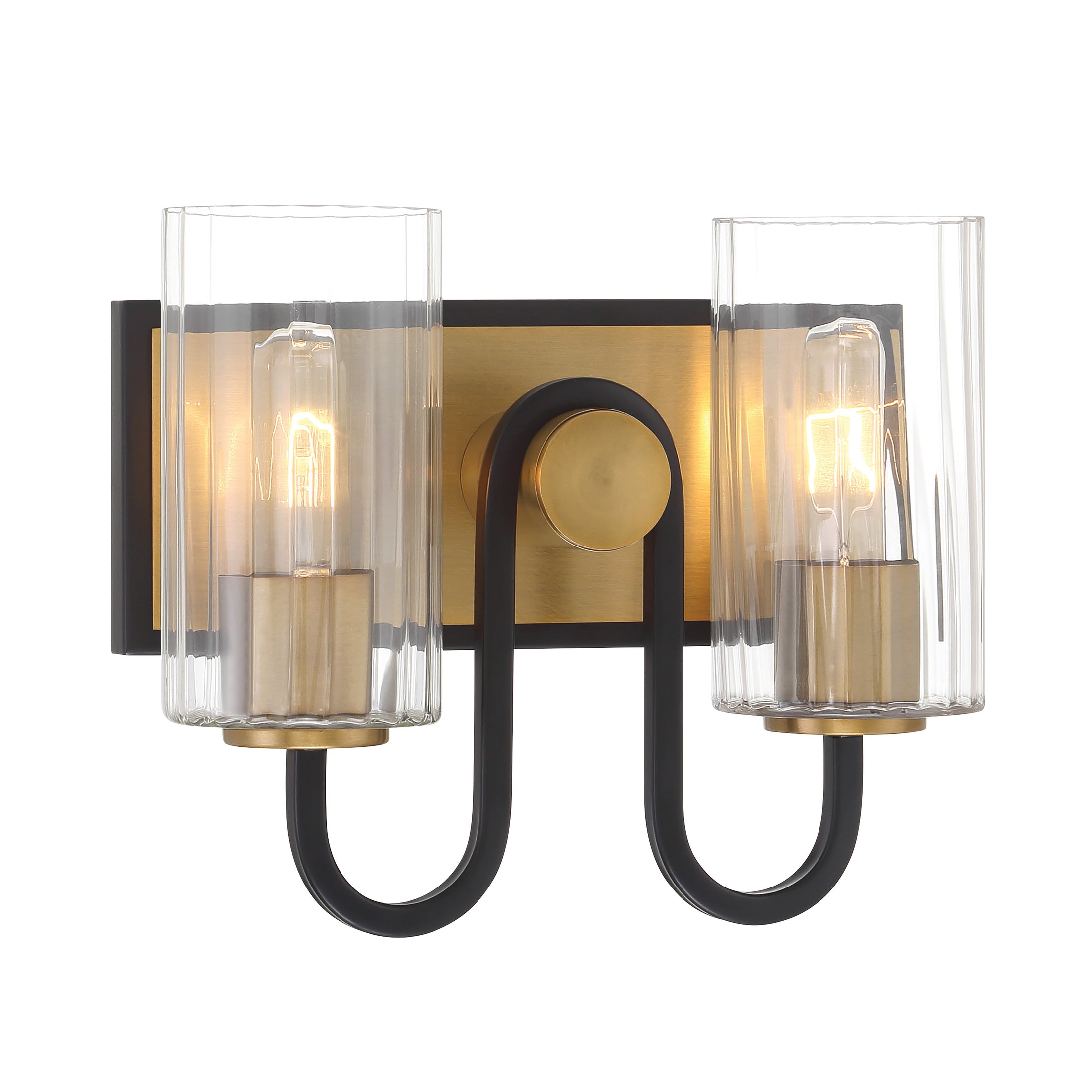 Orla 2-Light Vanity - Legacy Brass and Matte Black with Clear Ribbed Glass - Minka-Lavery