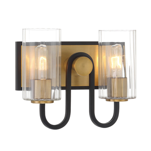 Orla 2-Light Vanity - Legacy Brass and Matte Black with Clear Ribbed Glass - Minka-Lavery