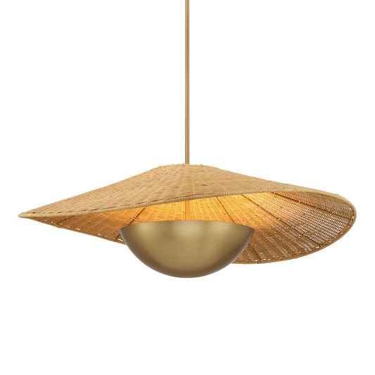 Nestor 3-Light Pendant - Legacy Brass with Natural Woven Rattan - Minka-Lavery