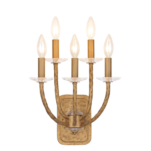 Atella 5 Light Wall Scone in Ashen Gold with Hammered Arms and Back Plate and Clear Faceted Crystal Accent Bobeche - Minka-Lavery