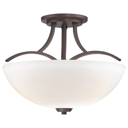 Overland Park 3 Light Semi Flush in Vintage Bronze with Etched White Glass - Minka-Lavery