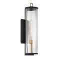 Load image into Gallery viewer, Cara 1-Light Outdoor Wall Sconce - Dark Matte Black and Painted Legacy Brass with Clear Ribbed Glass - Minka-Lavery
