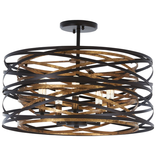 Vortic Flow 5 Light Semi Flush in Dark Bronze with Mosaic Gold Interior Finish (Convertible to Pendant) - Minka-Lavery