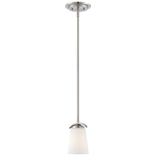 Overland Park 1 Light Mini Pendant in Brushed Nickel Finish with Etched White Glass - Minka-Lavery