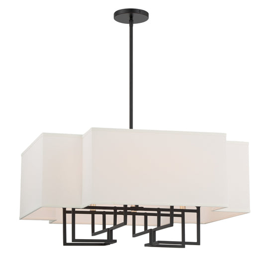 Upham Estates 8 Light Pendant in Coal and Polished Nickel Finish with White Line Shade - Minka-Lavery