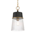 Load image into Gallery viewer, Stamford 1-Light Pendant - Dark Matte Black and Legacy Brass with Clear Ribbed Glass - Minka-Lavery
