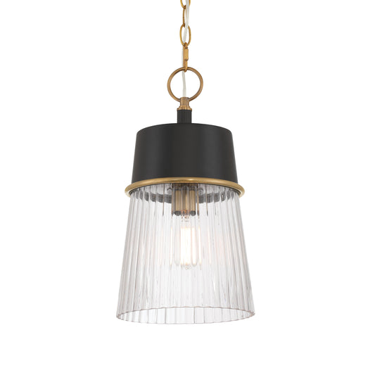 Stamford 1-Light Pendant - Dark Matte Black and Legacy Brass with Clear Ribbed Glass - Minka-Lavery