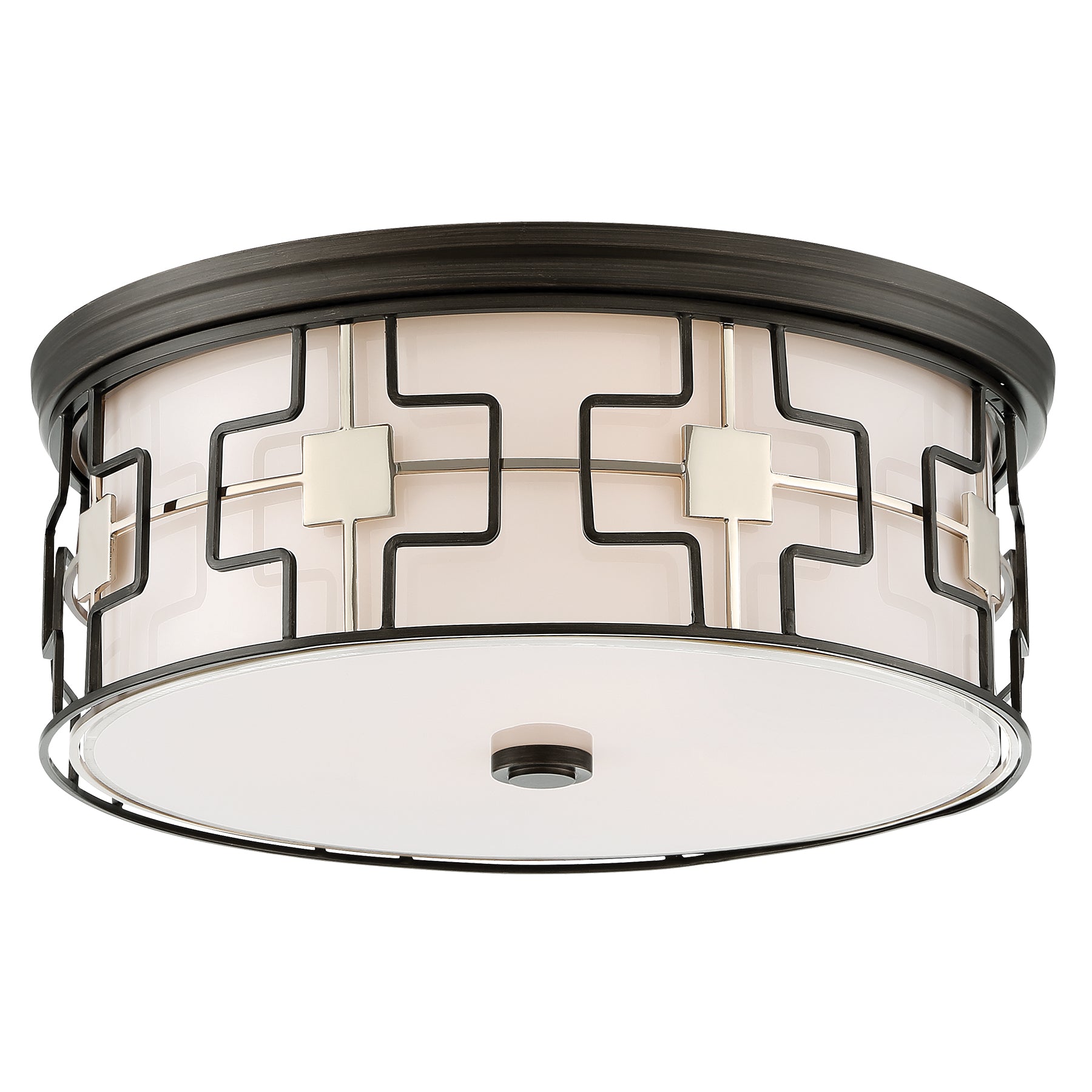 Flush Mount LED 16" Decorative Flush Mount in Dark Gray with Polished Nickel Finish and Frosted White Glass - Minka-Lavery