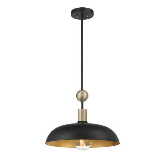 BILOXI 17.75" 1 Light Pendant in Coal and Weathered Antique Brass Finish and a Steel Shade - Minka-Lavery